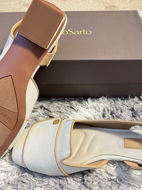 Franco Sarto Cream & Tan Slip-On Ballet Flats